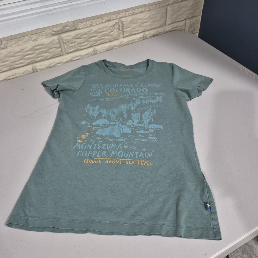 Fjallraven Top Womens XS Teal Green V-Neck T-Shirt Colorado Hiking Outdoor‎